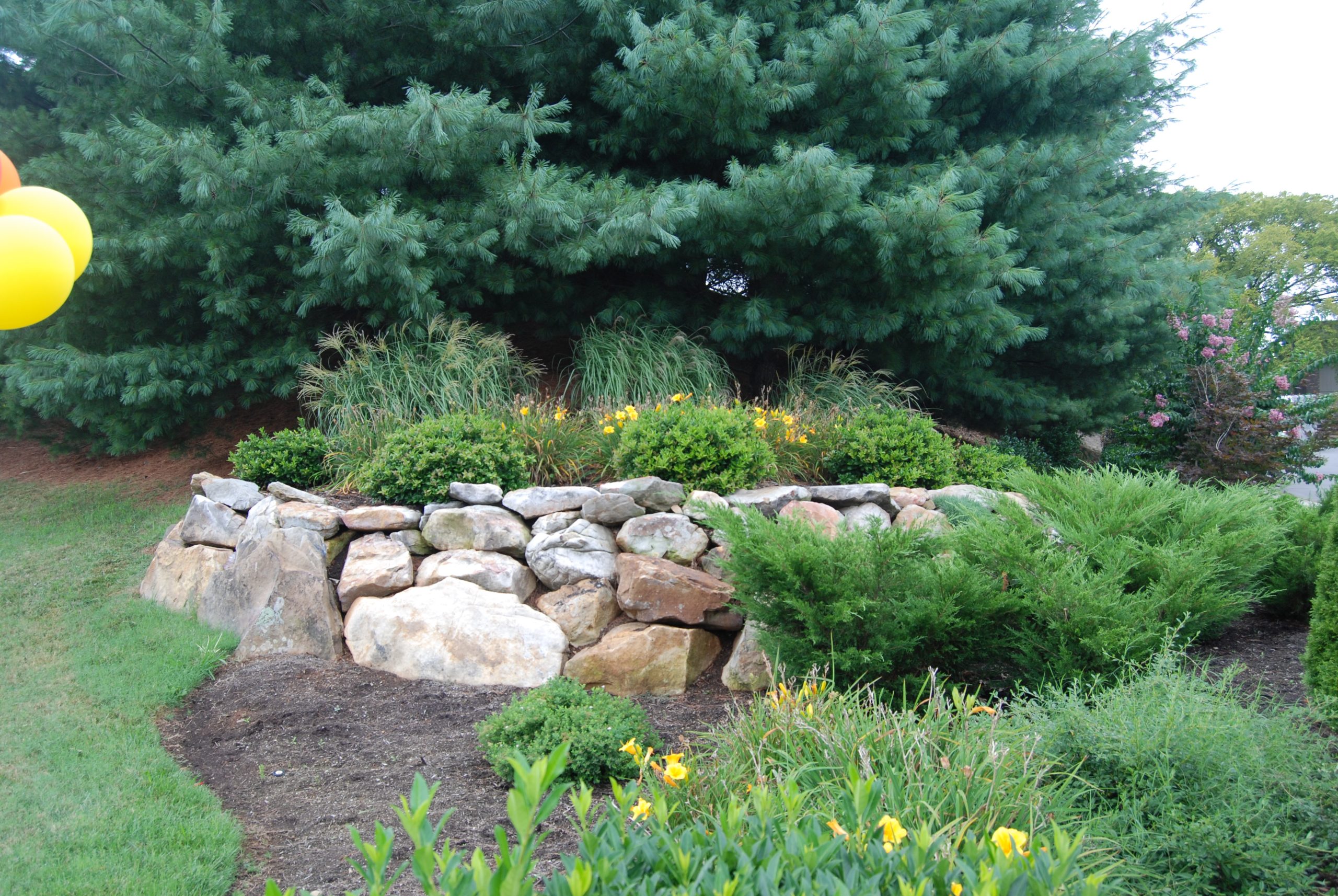 Planted rock garden with ornamental grasses
